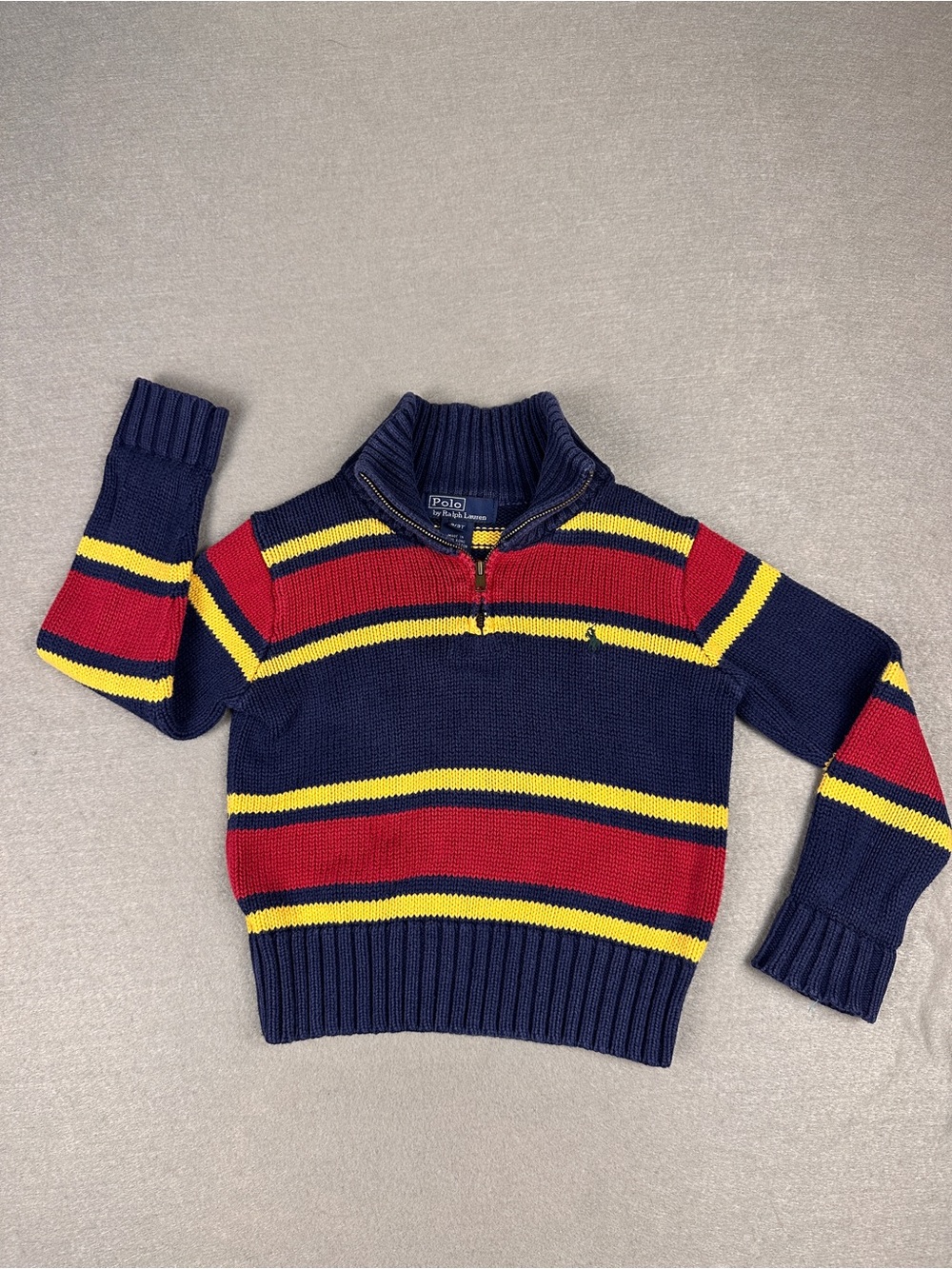 Polo by Ralph Lauren Navy Red Yellow Striped Half-Zip Sweater